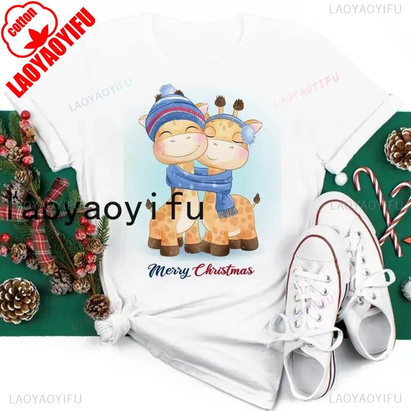 New Year Merry Christmas Women T Shirt Maycaur Christmas Gift Unisex Clothes Kawaii Sika Deer Graphic Shirt Scarf Penguin Tops