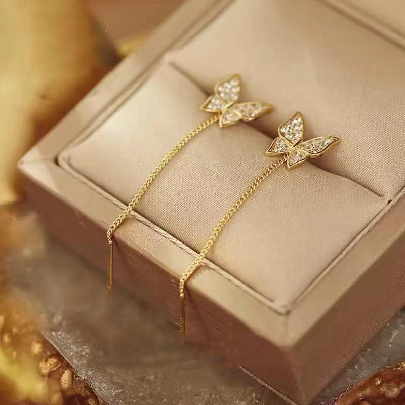 Корейские знаменитые серьги-бабочки с кисточками, дизайн класса люкс