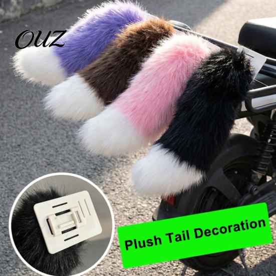 Car Rear Window Tail Electric Wagging for Car, Remote Control Fluffy Animal Interactive Decor, Sound Activated Moving Fur Trunk Ornament Cosplay Anime