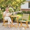 Balcony Furniture Set 3-Piece Poly Rattan Wood Foldable Garden Furniture Set with Table 2 Chairs, Breathable