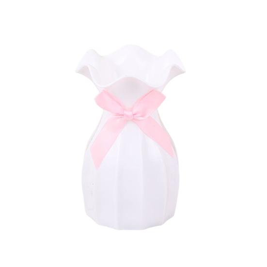 Легкая пластиковая ваза, небьющаяся ваза для цветов с гофрированным горлом, держатель для сухоцветов с бантом для спальни, гостиной, стола, декора