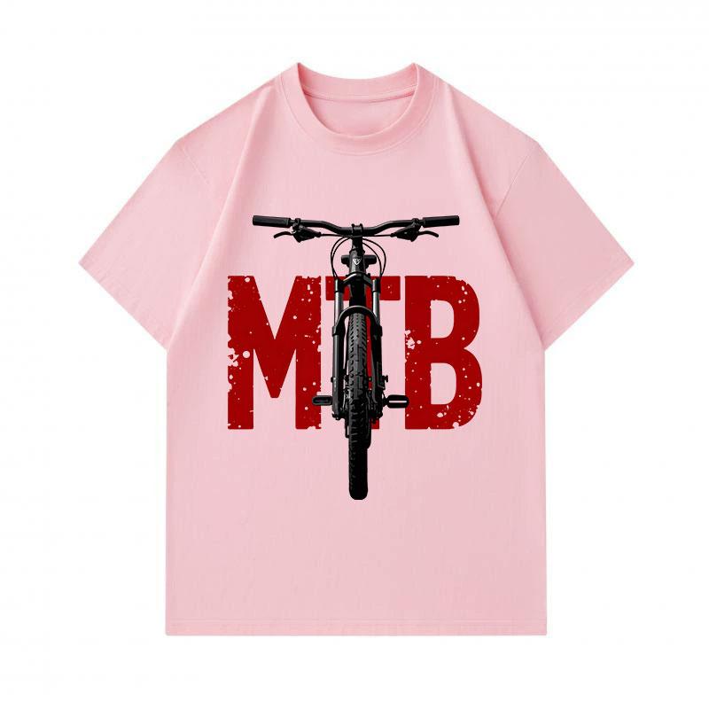 Men's 100% Cotton Crew Neck Short Sleeve T-Shirt, MTB Mountain Bike Front Print Casual Tees, Comfortable Breathable Daily Wear Tops for Cycling Biking