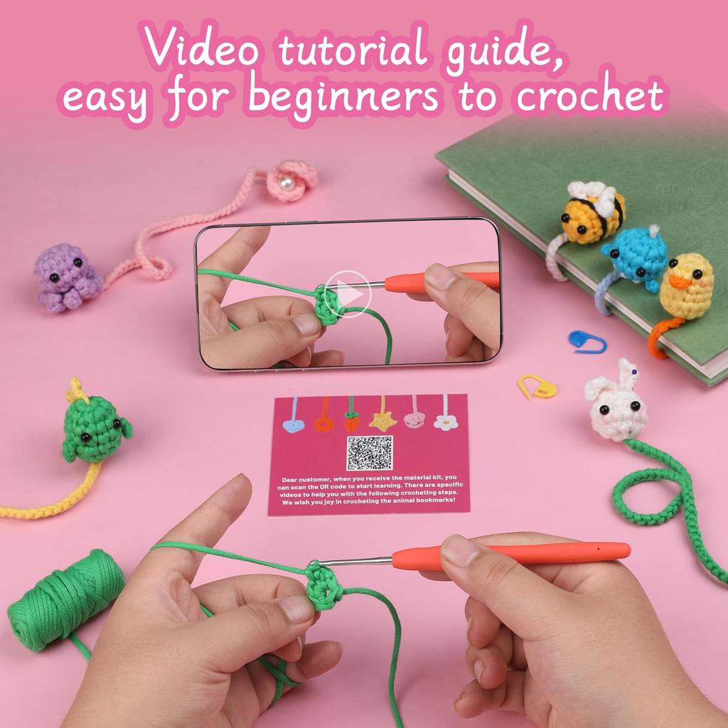 Fenrry Crochet Bookmark Kit with Step-by-Step Video Tutorials Animal Bookmarks for Beginners Decoration Readers Book Lovers