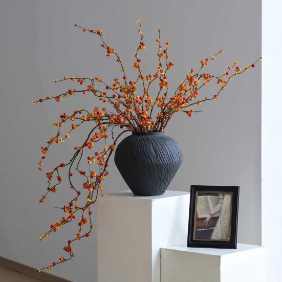 Искусственная ветка хурмы Реалистичная осенняя искусственная веточка стебель с листьями и плодами хурмы для дома, офиса, свадьбы, наполнитель для вазы, центральный элемент стола