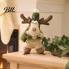 Indoor Christmas Party Supplies Green Plush Figurines, Skiing Snowman Reindeer Stuffed Doll, Fabric Seasonal Gift Items for Friends Xmas Tabletop