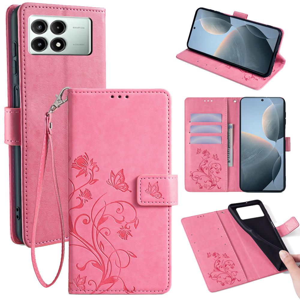 Чехол-книжка из ПУ кожи с рисунком бабочки и цветка для Xiaomi Redmi K70E 5G/Poco X6 Pro 5G