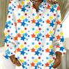 Women's long-sleeved shirt with stars all over print loose printed shirt colorful stars decorated mid-length