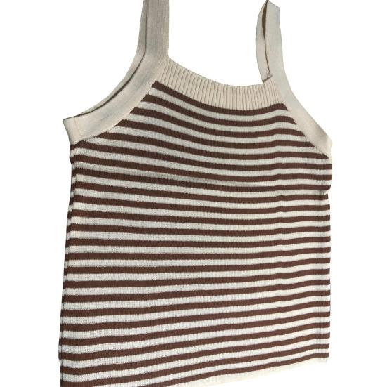 Вязаный жилет в полоску в стиле ретро с квадратным воротником и широкими плечами без рукавов