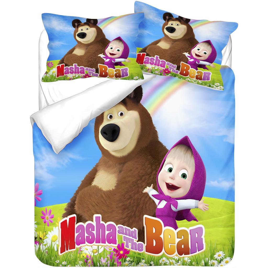 Masha and the Bear Baby Bedding Set, Brushed Soft Machine Washable, Cute Holiday Gift for Kids Room Decor