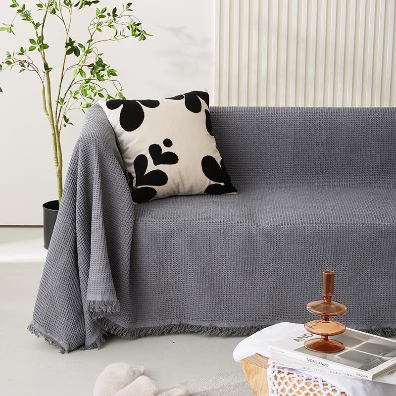 Сплошной цвет вафельный диван Полотенце Чехол для дивана Ткань Полный пакет Диван Одеяло для отдыха