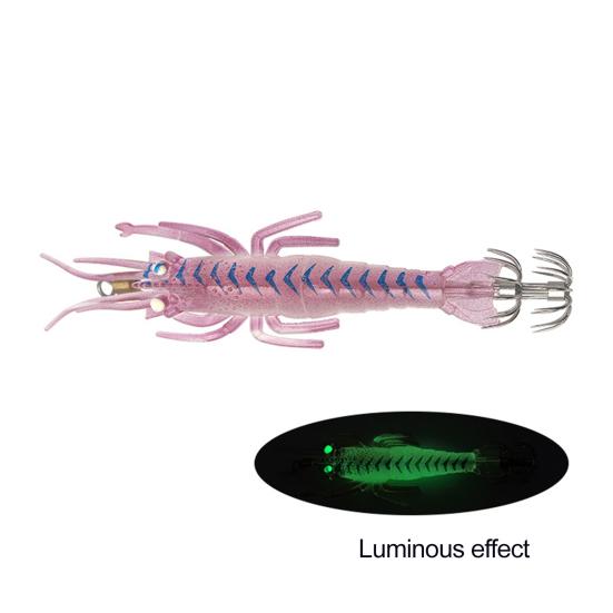 Мягкая рыболовная приманка в форме креветки, реалистичный вид, естественная плавательная поза, светящийся эффект, искусственная приманка с острым крючком