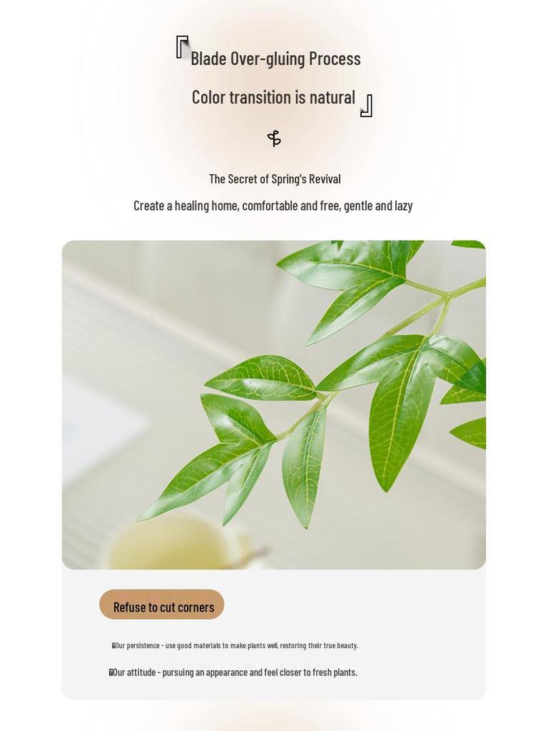 Artificial Nandina Domestica Green Plant for Home Decor - Potted Living Room Ornament or Floor Bonsai