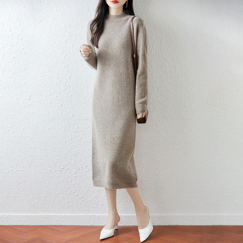 Women Sweater Dress 100% Wool TIDENOVEL O-neck Knit Long Pullover Winter Jumpers Wool Long Dress Female