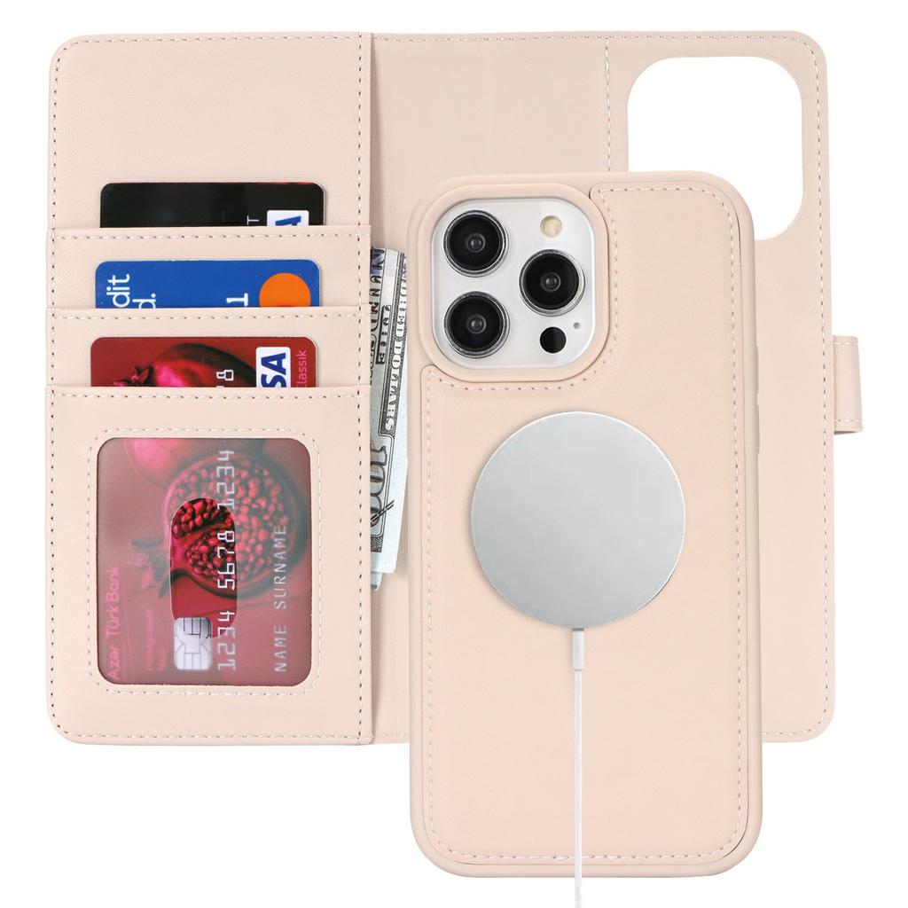 For iPhone 15 Pro Wallet Case Compatible with MagSafe Anti-Drop Detachable PU Leather Phone Cover