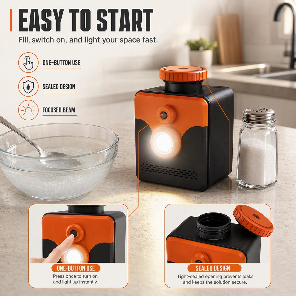 Salt Water Generator Emergency Flashlight 250lm No Battery 400hr Runtime 2-Mode Compact Camping Survival Torch