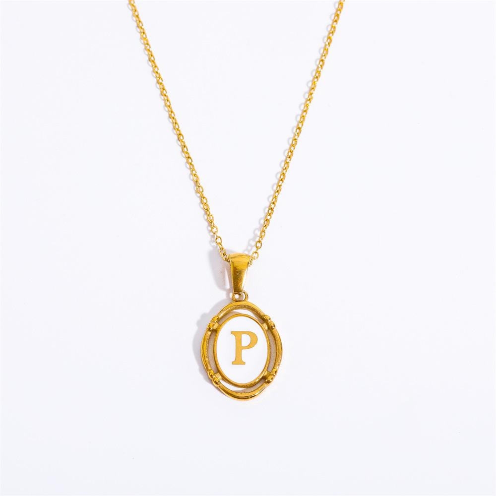 Color Retention 26 Letter Pendant Oval Necklace Necklace 26 Letter Electroplated Real Gold