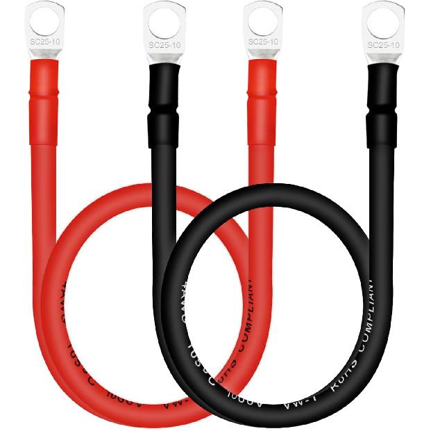 4 AWG Battery Cables with 3/8 inch Copper Terminals(2PCS 1FT)