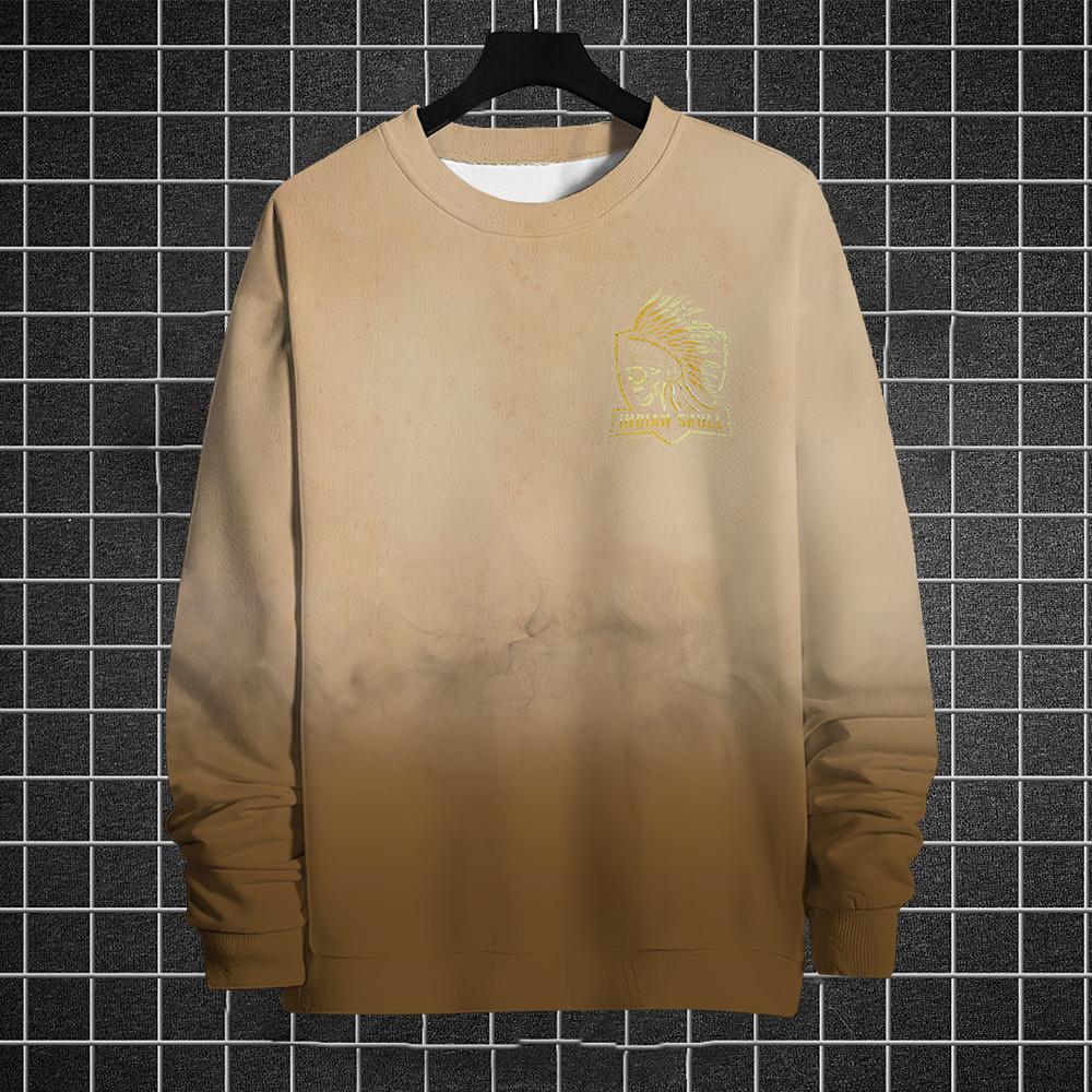 Retro Sweatshirt For Men Hoodies Pullover 3d Print Indian Ethnic Print Long Sleeve T-Shirt Gradient Oversized Men Clothing Tops