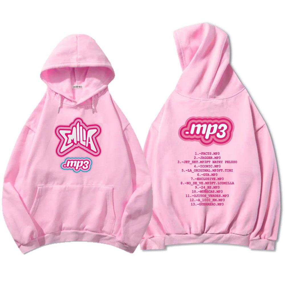 Men Clothes MP3 Emilia Mernes Hoodies Graphic Printing Sweatshirts Winter Casual Long Sleeve Sudaderas Pink Unisex Soft Hoodie