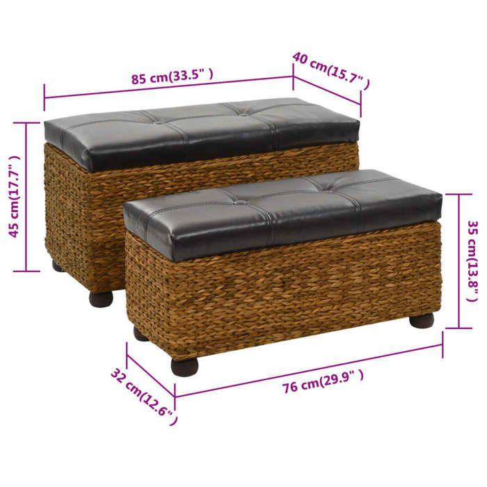 VidaXL Set of 2 Water Hyacinth Bench Set, Storage Bench, Living Room Furniture, Entryway Bedroom Bench 246108