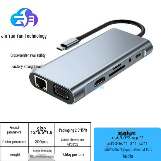 Док-станция для ноутбука Type C на HDMI с VGA, Gigabit Ethernet, USB 3.0 и кардридером SD/TF