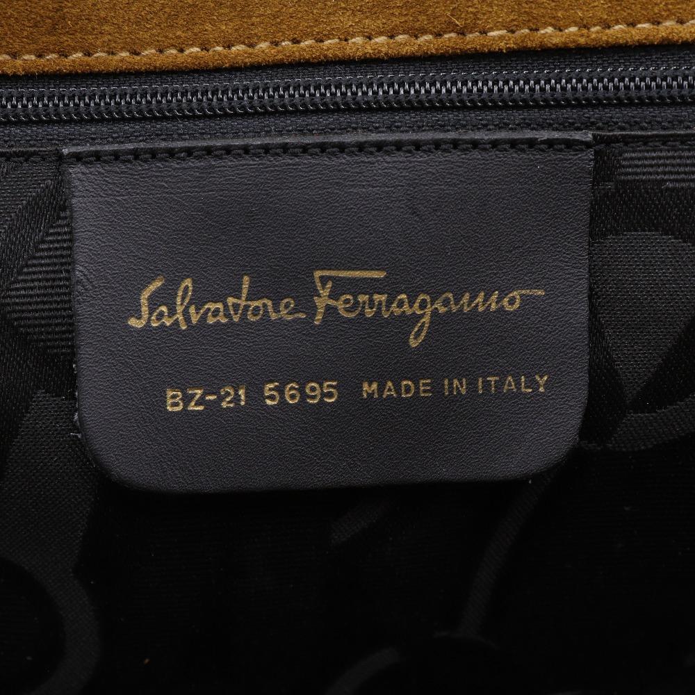 Salvatore Ferragamo Stitch design Shoulder Bag BZ-21 5695 Camel Suede Women Used