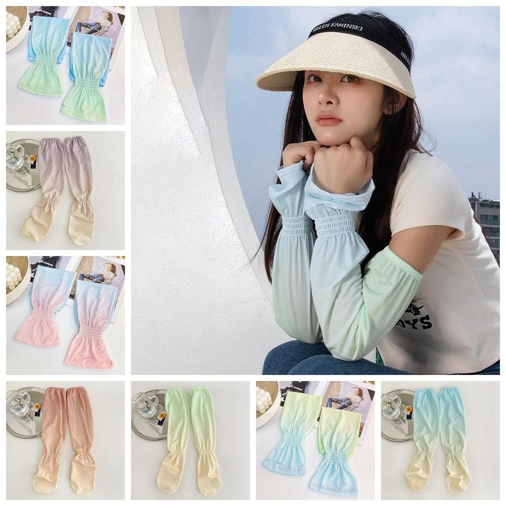 Gradient Sunscreen Arm Covers Elastic Cycling Gloves Cute Long Ice Silk Sleeves  Driving