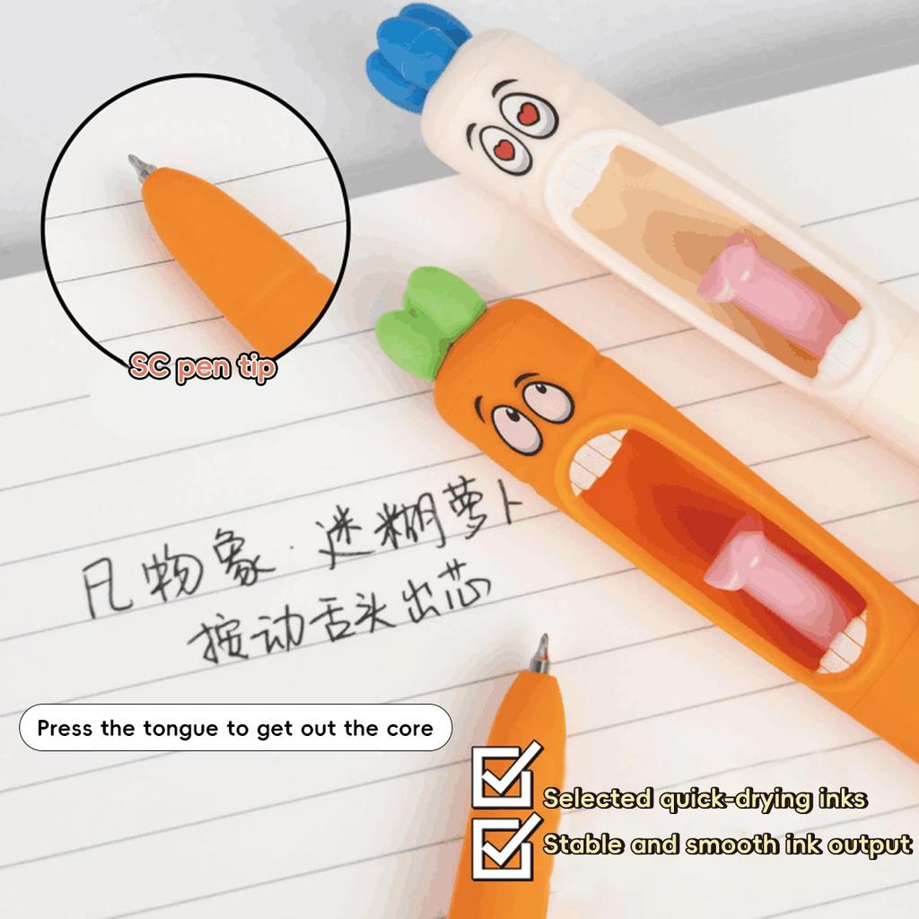 Cute Cartoon Kawaii Pens Carrot Shaped Gel Pen Design Retractable Tongue Refill Black Ink Pens Office School Stationery Gift