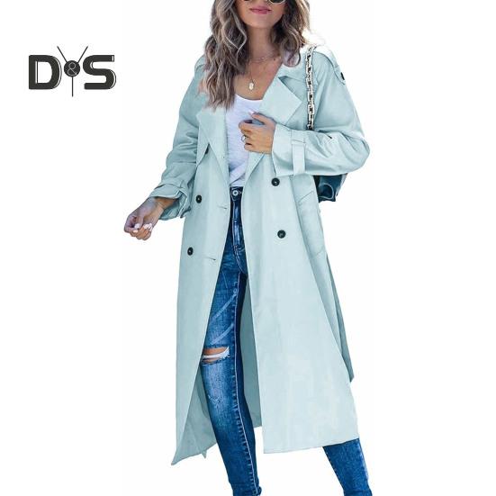 Женский плащ двубортный классический длинный с лацканами ветрозащитный осенне-весенний верхняя одежда куртка для работы и путешествий