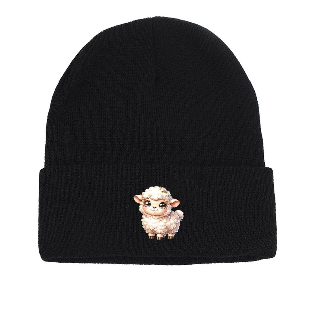 Little Sheep Print Knit Cap Beanie, Animal Man Cap Cozy Windproof Hip Hop Headwear Knit Hat Beanie