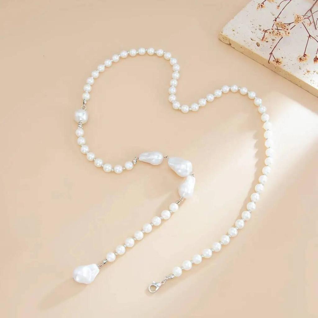 Ingemark Sexy Baroque Imitation Pearl Back Chain Clavicle Choker Women Retro Tassel Necklace Wedding Jewelry Bikini Chest Chain