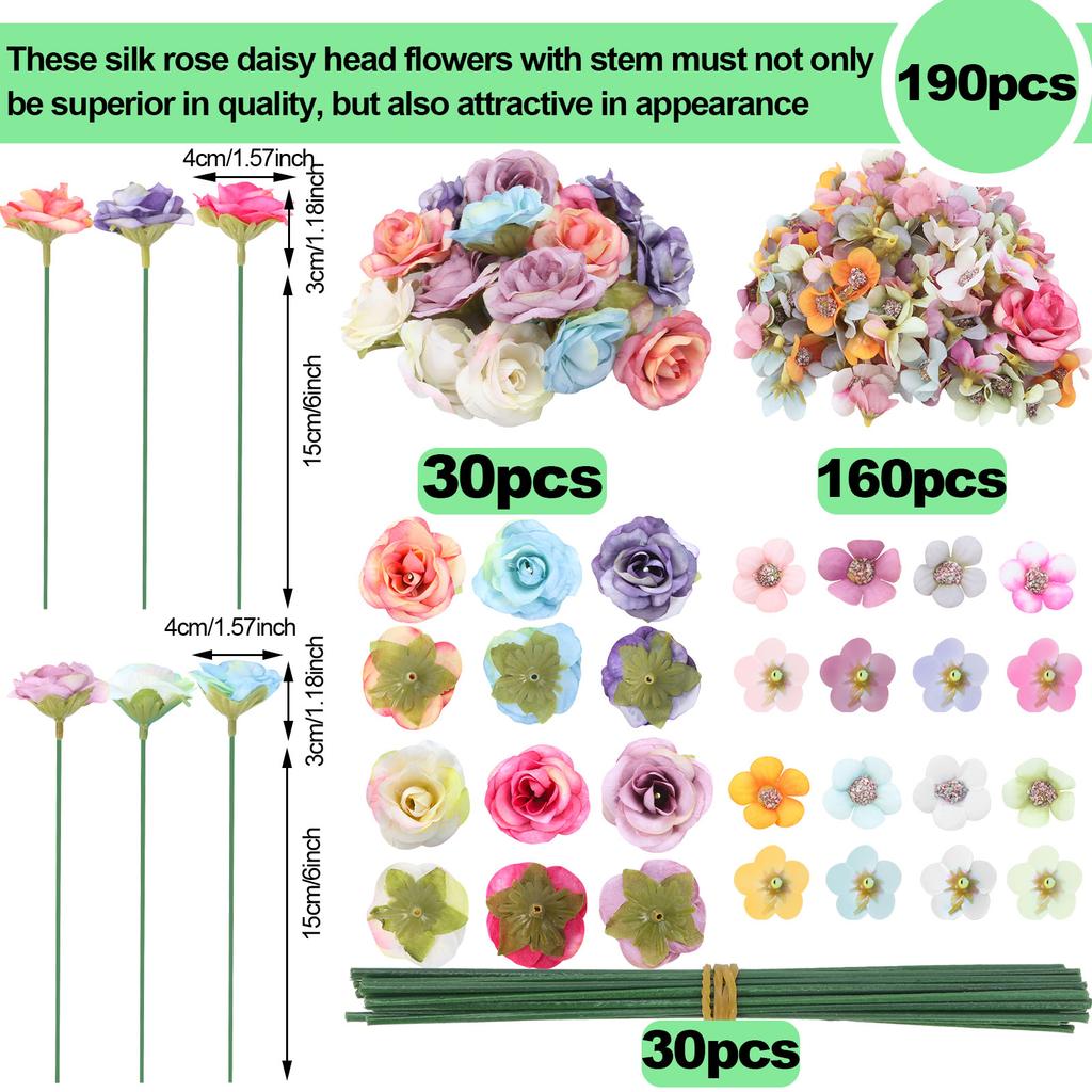220 Pieces Mini Flower Heads,Artificial Rose Flowers With Stems