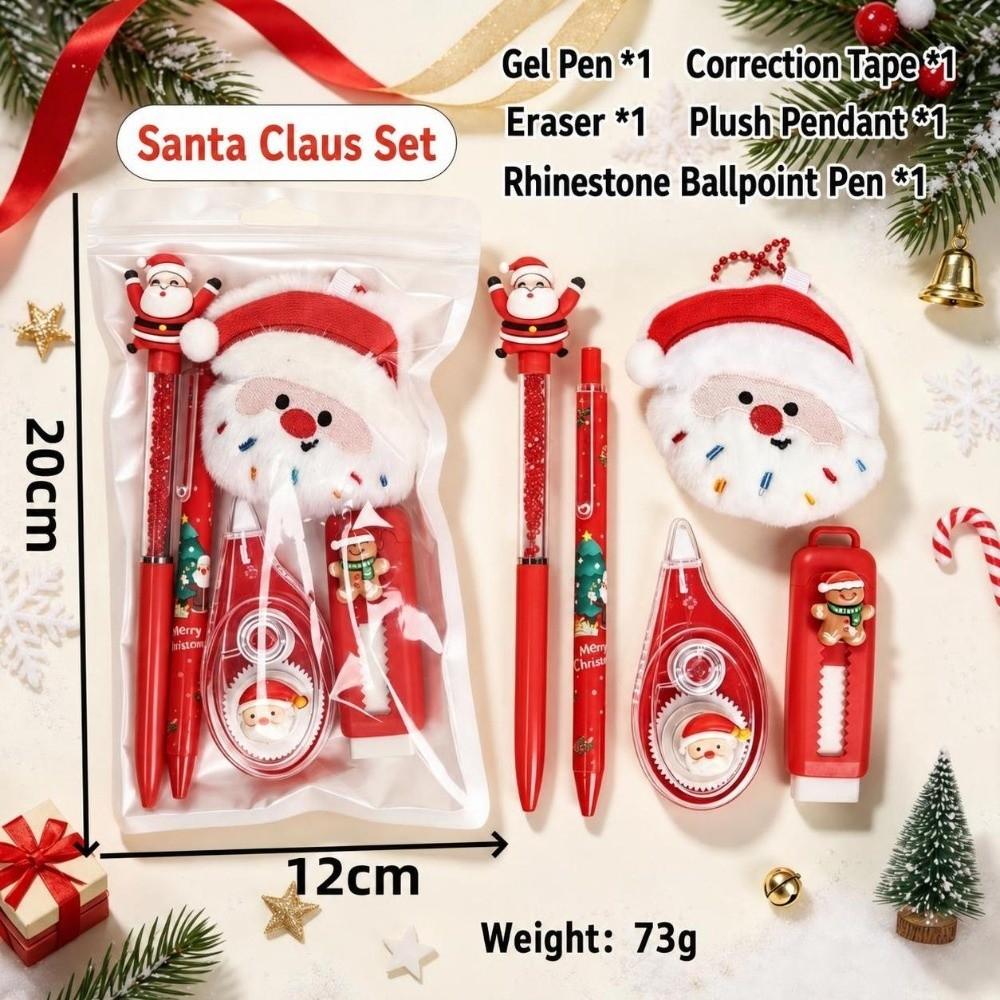 5pcs Practical Santa Series Christmas Stationery Set 5-in-1 School Writing Supplies Gel Pen Eraser Christmas Gift