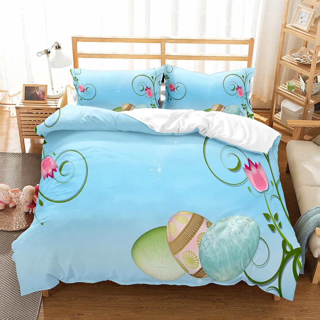 Пододеяльник с рисунком кролика из мультфильма Twin Queen, комплект постельного белья с разноцветными яйцами, микрофибра, цветочное одеяло, покрывало для девочек и мальчиков, пасхальный подарок