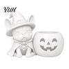 Halloween Party Table Decor French Bulldog Witch Statue, 3D Printed Pumpkin Candle Holder, Desktop Decoration Cute Dog Figurine Tabletop for
