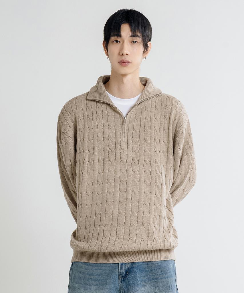 LEMAIN SECOND Oversized Voluminous Washable Half-Zip Cable Knit_6 Colors