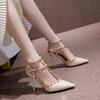 2025 Spring Nude Rivet Stiletto Heels: Pointed Toe, Versatile Backless Design, Plus Sizes for Women