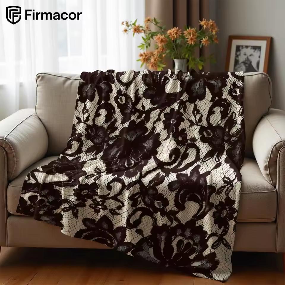 Black Lace Damask Ultra Soft Sherpa Fleece Blanket Fluffy Warm Halloween Cozy Throw for Sofa Couch Bedroom Gift All season