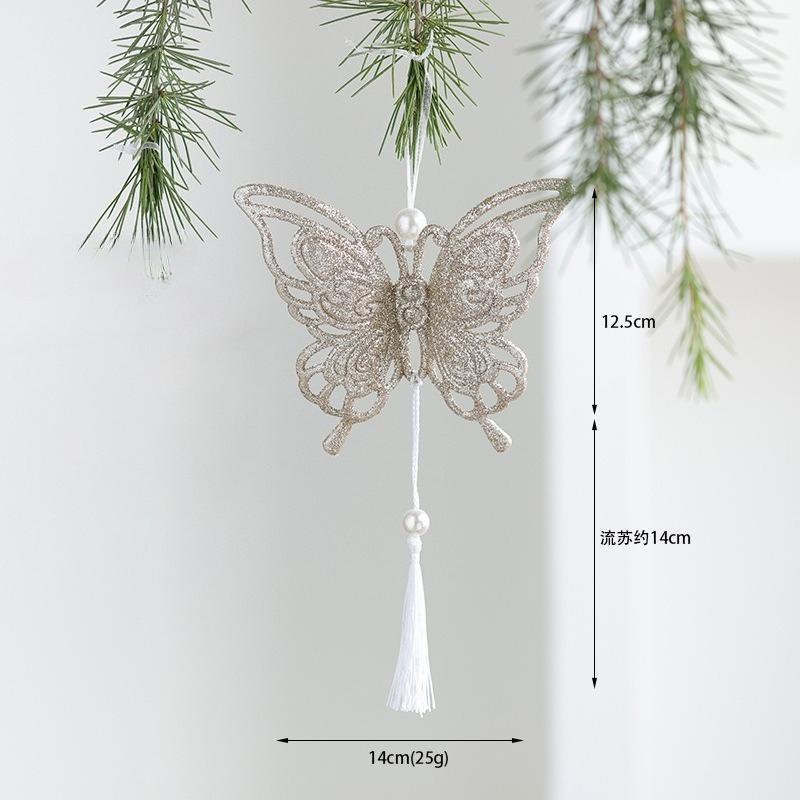 New Christmas Tree Ornaments Glitter Hollow Snowflake Pieces Love Butterfly Pendant Christmas Charm