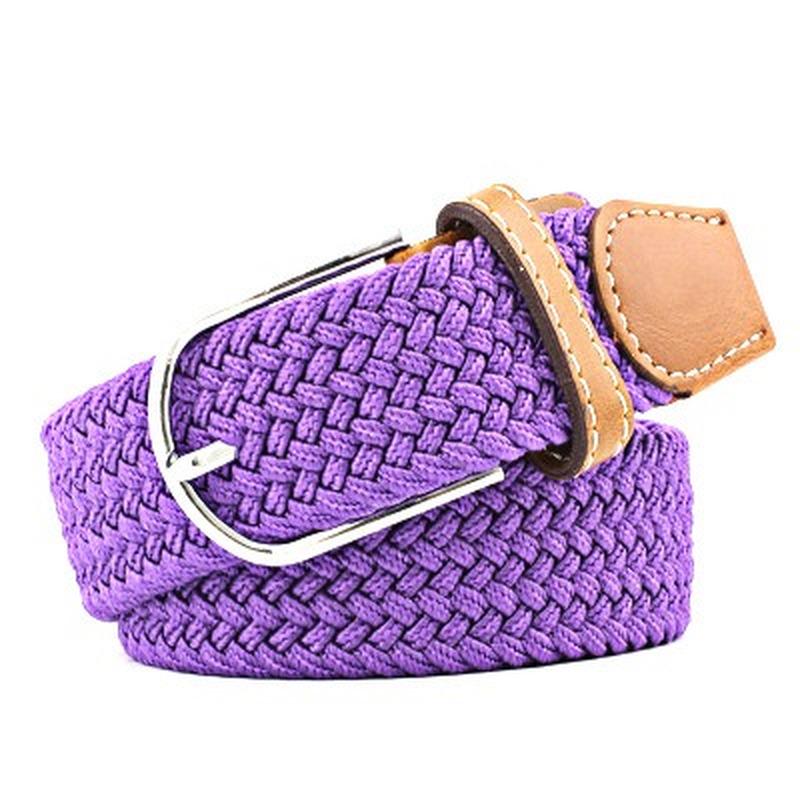 Men Women Colorful Elastic Stretchy Belt Leather End and Silver Metal Buckle