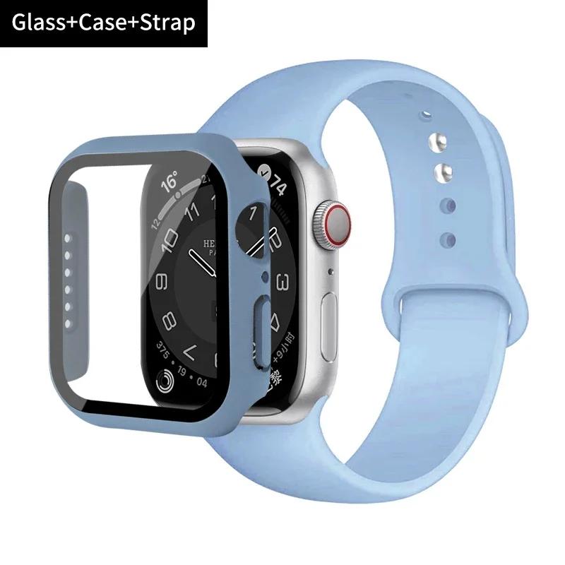 Стекло+корпус+ремешок для Apple Watch band 44 мм 45 мм 42 мм 41 мм 40 мм 38 мм Силиконовый ремешок для часов браслет iWatch series 8 9 7 6 5 4 3 SE