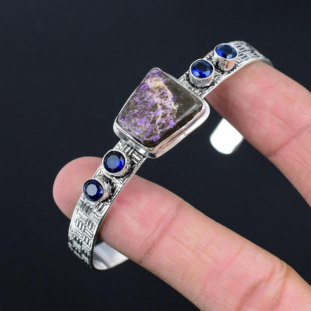 Подарок для нее Браслет из стерлингового серебра 925 пробы с натуральным пурпуритом, регулируемый