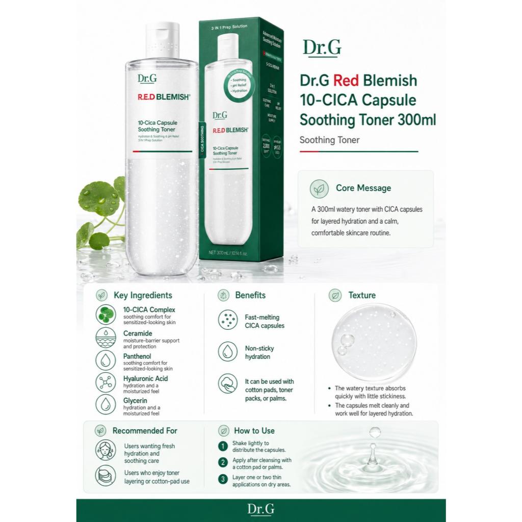 Dr.G Успокаивающий тонер Red Blemish 10-Cica с капсулами 300 мл