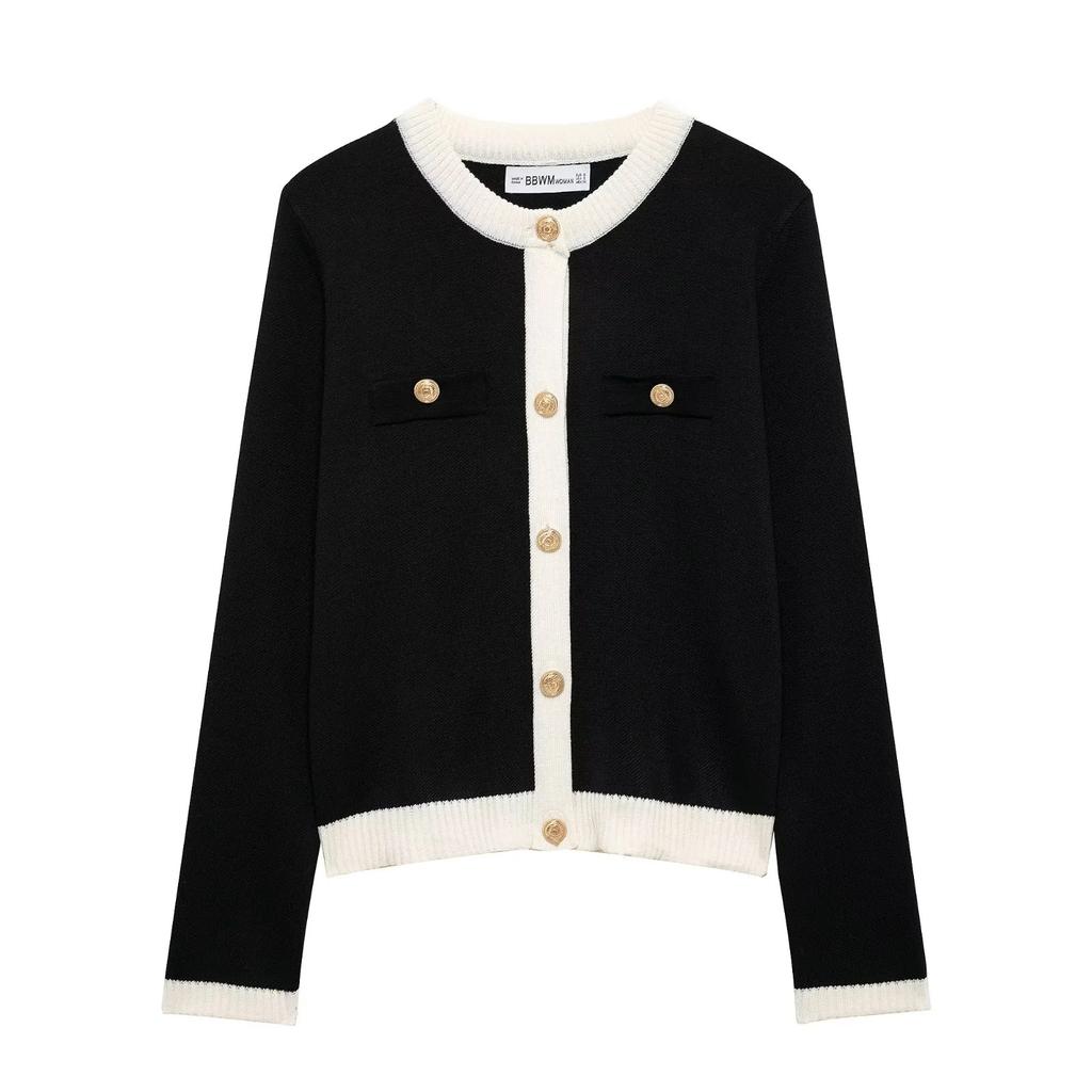 Женский вязаный топ французского стиля Сяосянфэн контрастных цветов