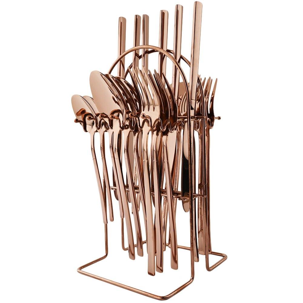 24 шт./6 комплектов, набор столовых приборов из черного золота, западный нож, вилка, ложка, набор столовых приборов с подставкой, посуда из нержавеющей стали, держатель для столовых приборов, посуда