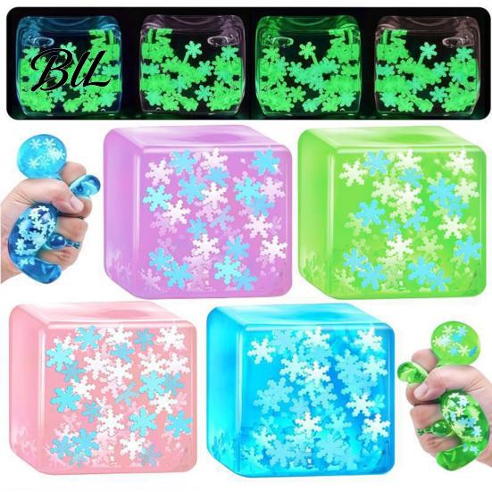 Ice Cube Sensory Toy Stress Relief Toy, Glow-in-the-Dark Snowflake Filled Cube, Clear Luminous Adults and Kids