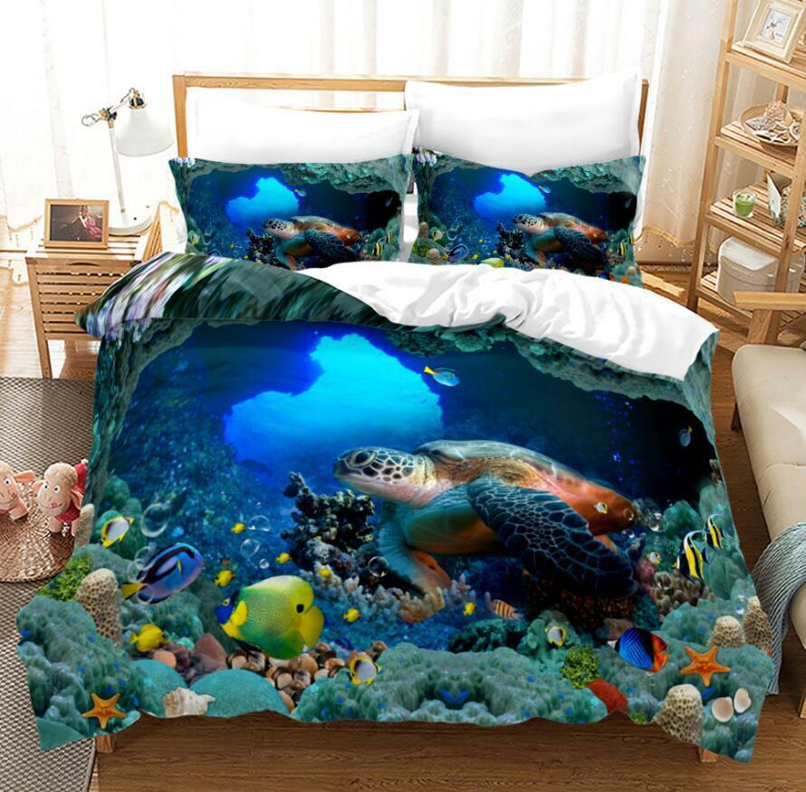 Underwater World Turtle Mermaid Ocean Summer Doona Cover Bedding Kid Quilt Cover