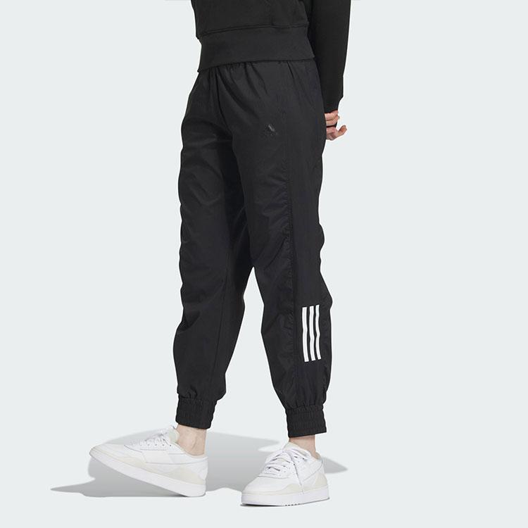 adidas Спортивные брюки с полосатым принтом, повседневные брюки средней посадки с манжетами, женские брюки черного цвета JE3200