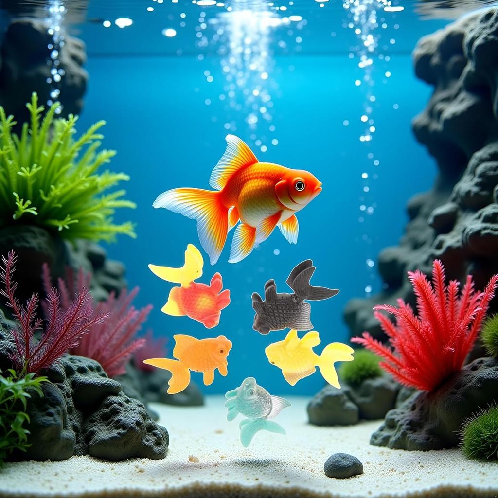5 Pcs Lifelike Reble Plastic Artificial Moving Floating Fishes Ornament Decorations for Aquarium Fish Tank Pet Supplies