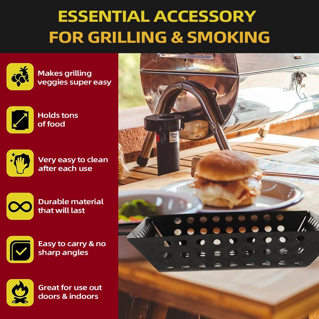 Leeseph Grill Basket, Non-stick Vegetable Grilling Basket Cooking Basket, BBQ Grill Accessories for Cooking Fishes, Kebabs